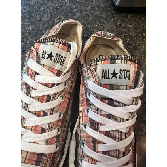 Converse All Star Chuck Taylor Brown Peach Plaid Lo Top Sneakers Shoes - Picture 3 of 9